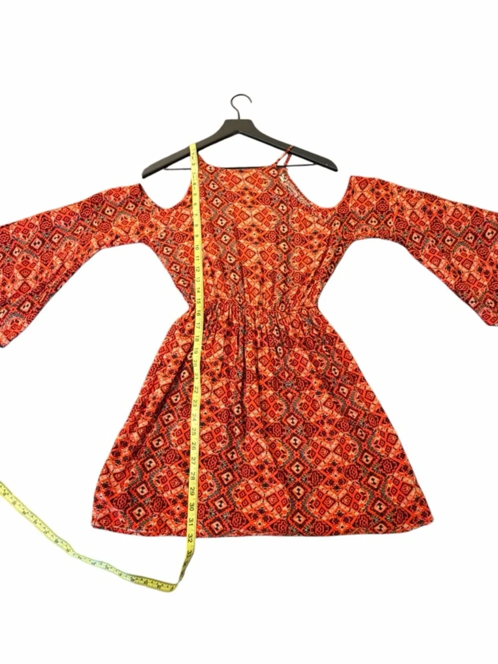 ABERCROMBIE & FITCH RED ORANGE GEOMETRIC COLD SHOULDER DRESS SIZE SMALL